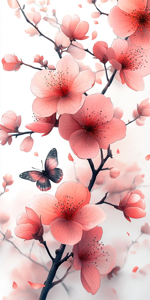 樱花枝蝴蝶图案