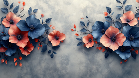 海军蓝酒红花卉