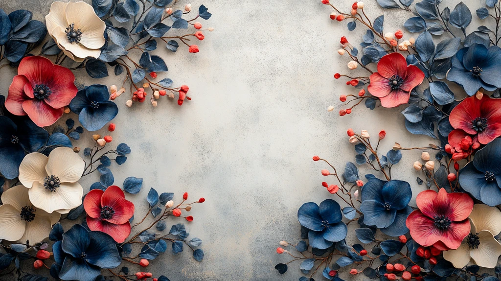 海军蓝酒红花卉