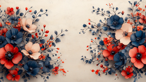 海军蓝酒红花卉