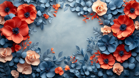 海军蓝酒红花卉