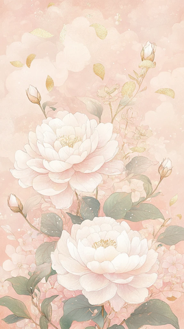 金色茶花水彩画