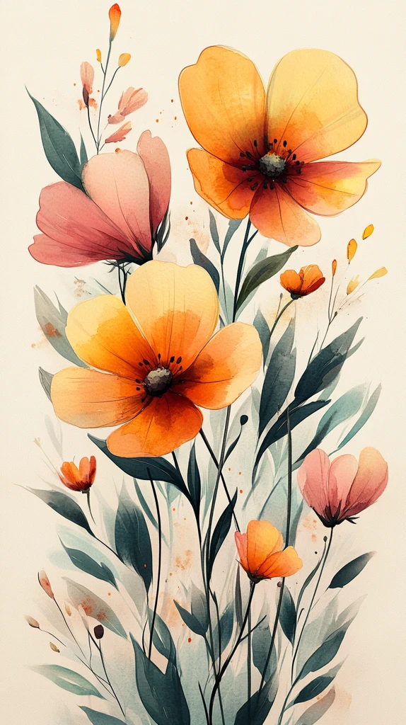 野花水彩生日邀请卡