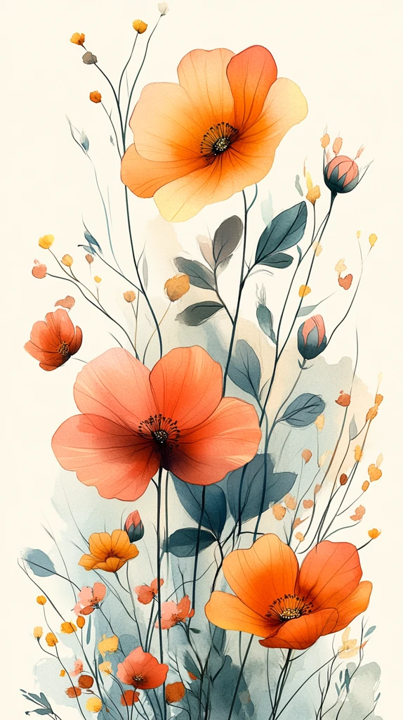 野花水彩生日邀请卡