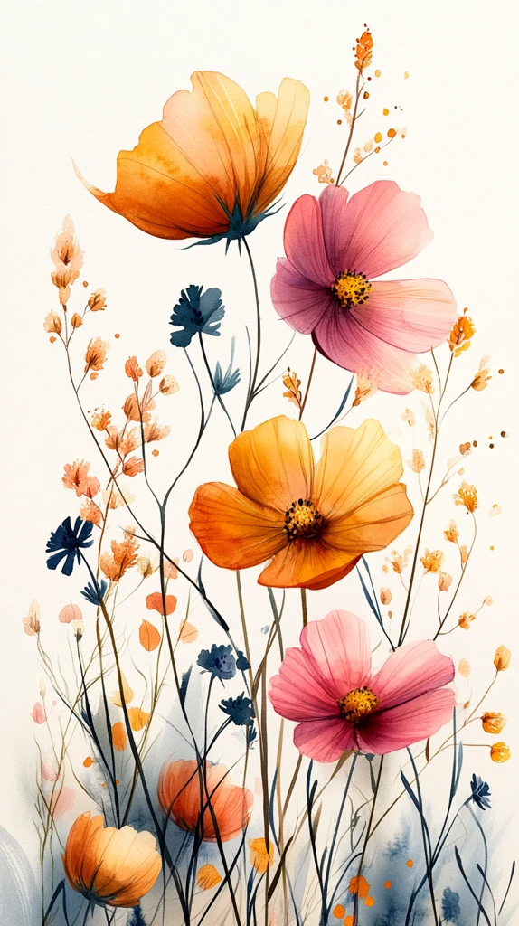 野花水彩生日邀请卡