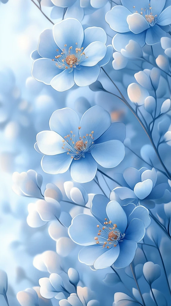 天空蓝白花水彩