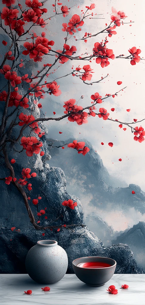 墨石清茶蓝红壁纸