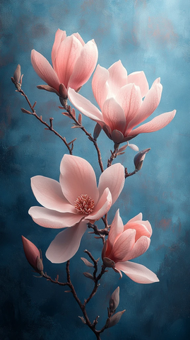 木兰花枝水彩画