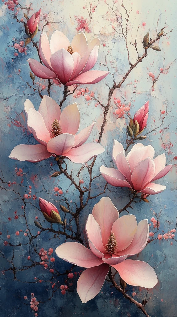 木兰花枝水彩画