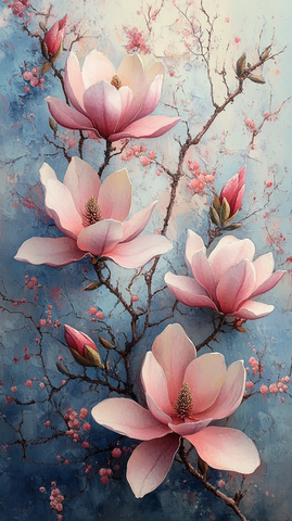 木兰花枝水彩画