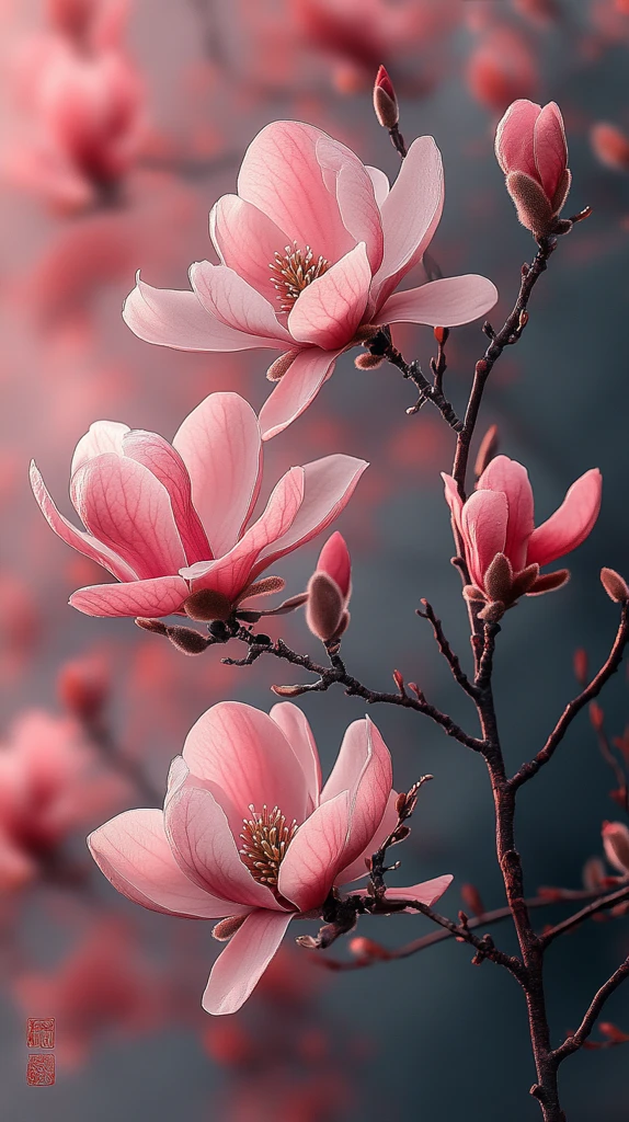 木兰花枝水彩画