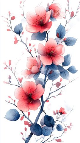 粉色花枝与绿藤