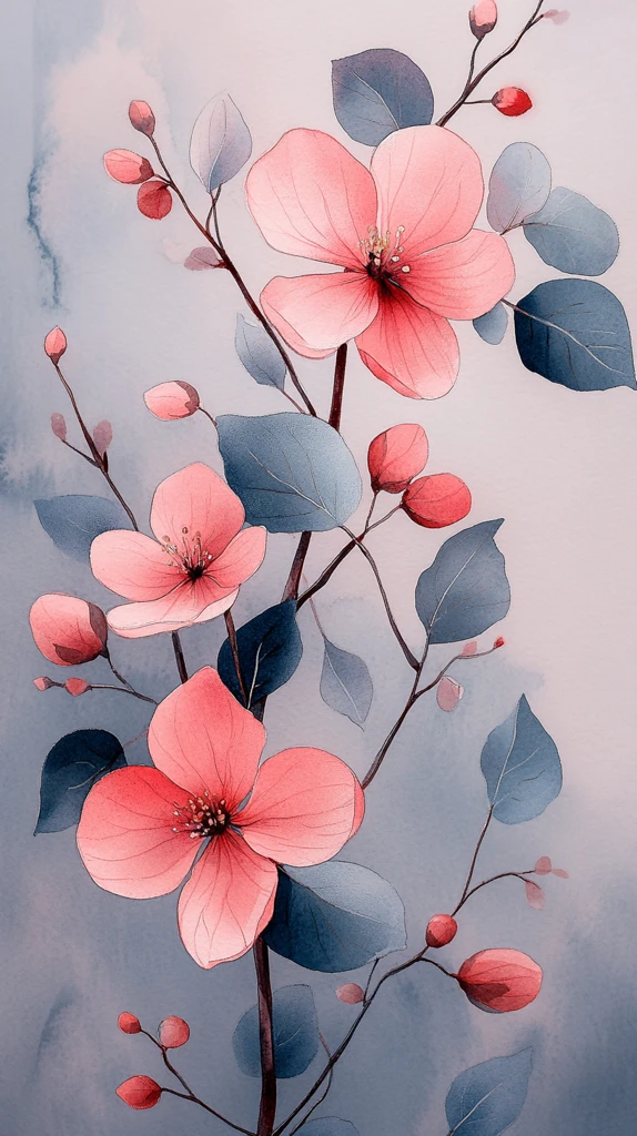 粉色花枝与绿藤