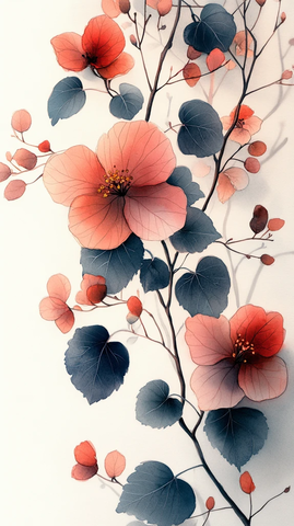 粉色花枝与绿藤