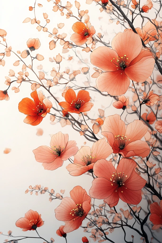 粉白金花卉水彩