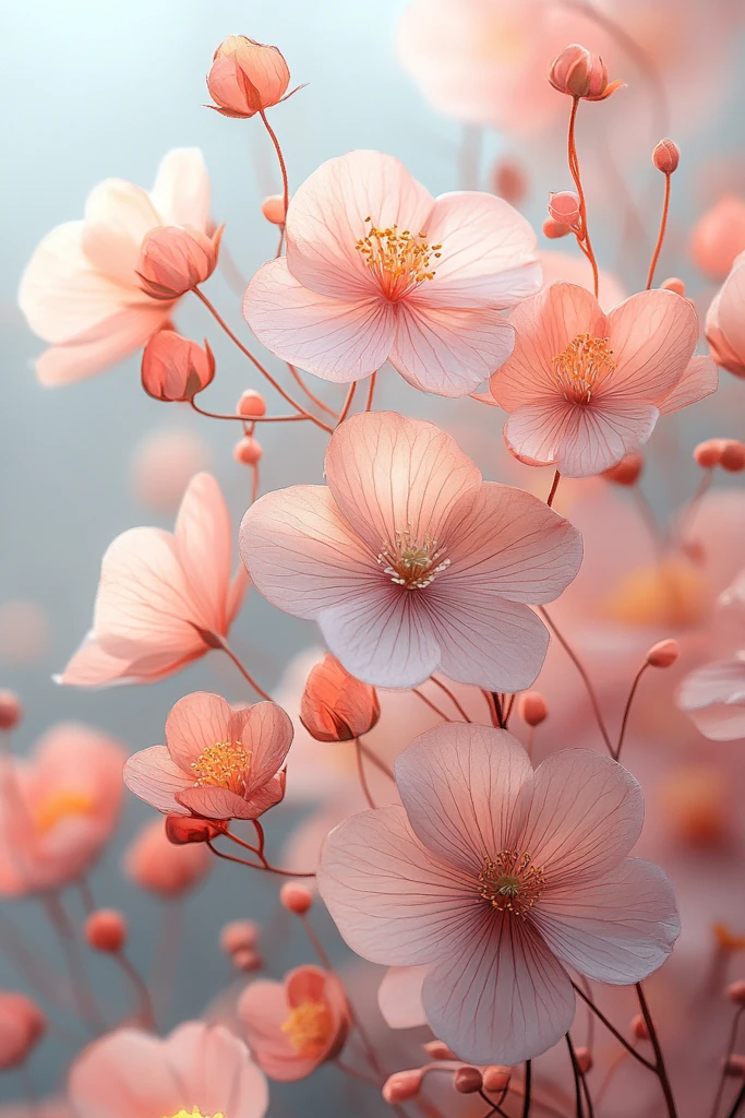 粉白金花卉水彩