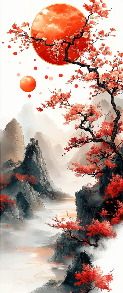 红白花纹圆设计