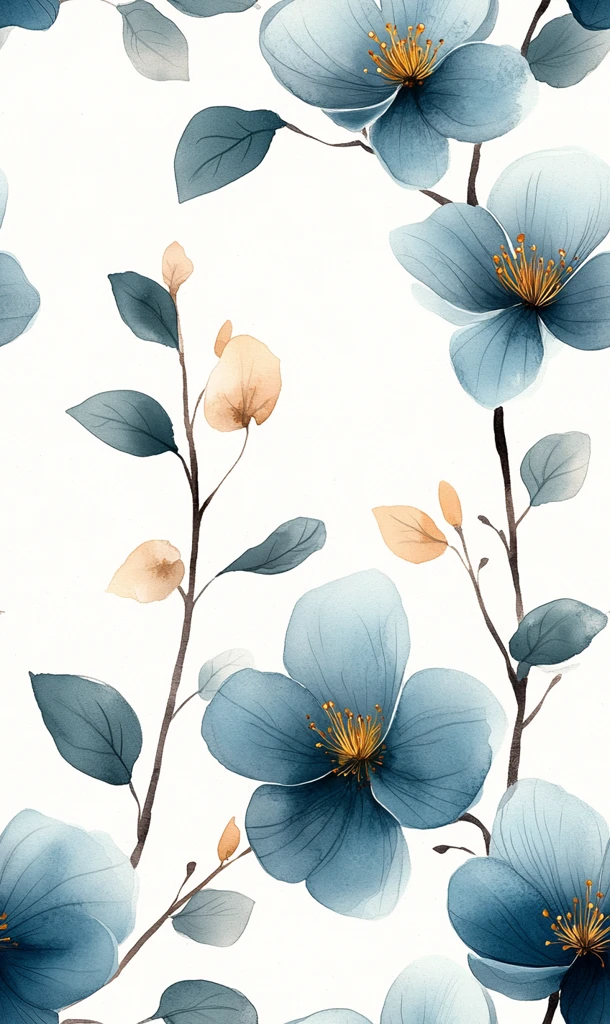 灰绿花卉水彩图案