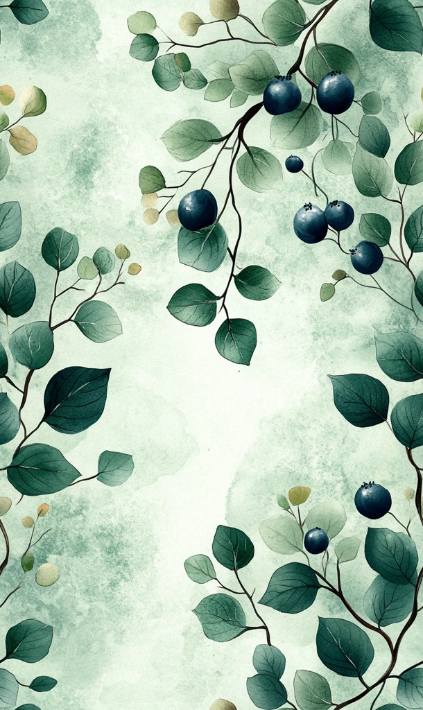 灰绿花卉水彩图案