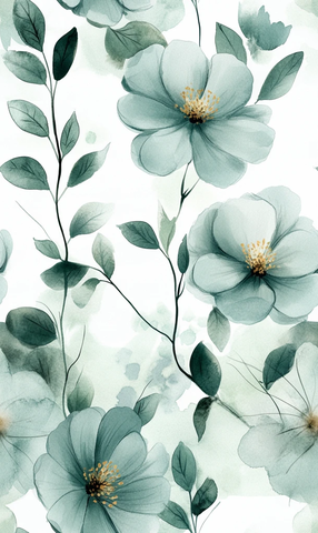 灰绿花卉水彩图案