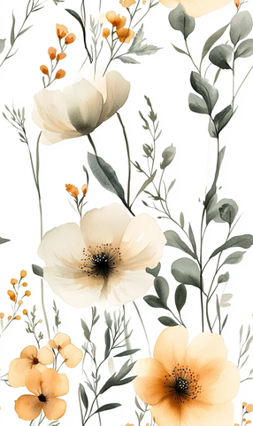 灰绿花卉水彩图案