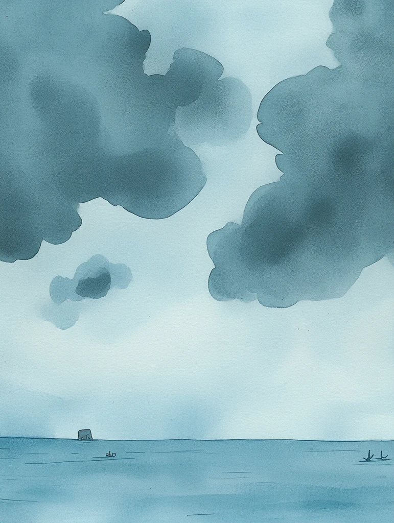 阴郁天空蓝墨水绘