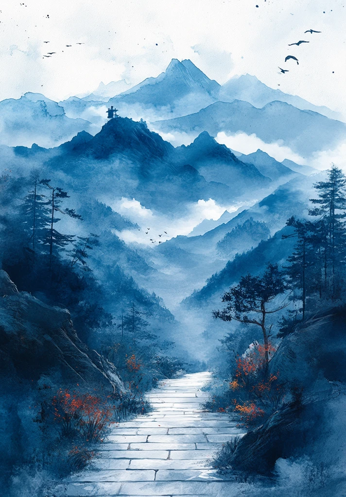 蓝天白云远山