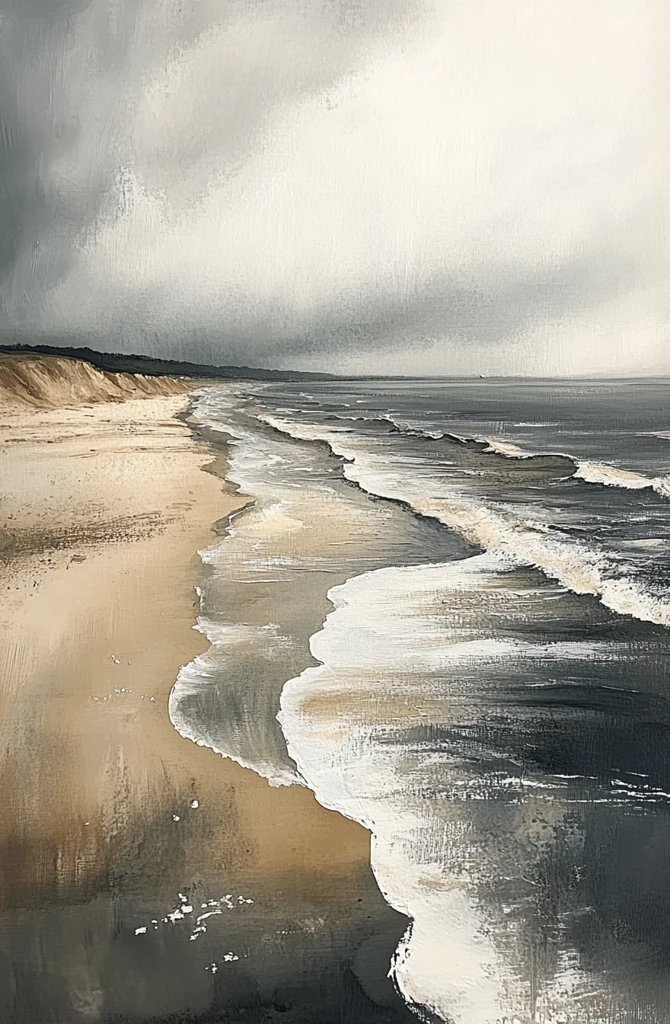 海天沙滩水彩画