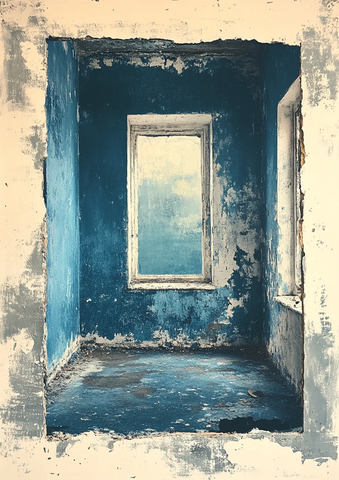 蓝白矩形框与污渍