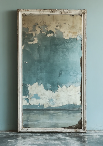 蓝白矩形框与污渍