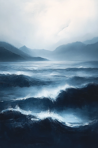 油田蓝灰抽象画