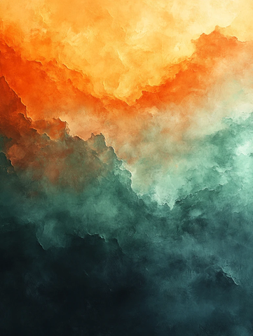 橙绿渐变水彩画