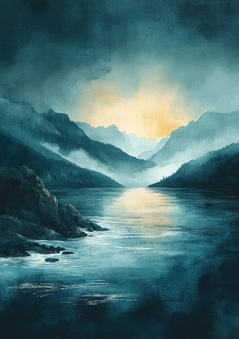 海军绿雾气水彩