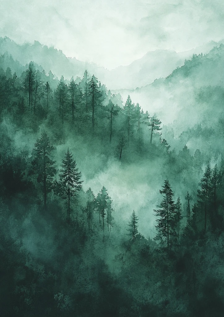 海军绿雾气水彩