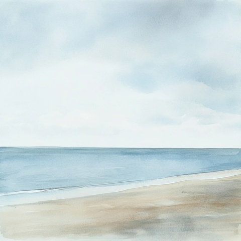空旷海滩水彩画