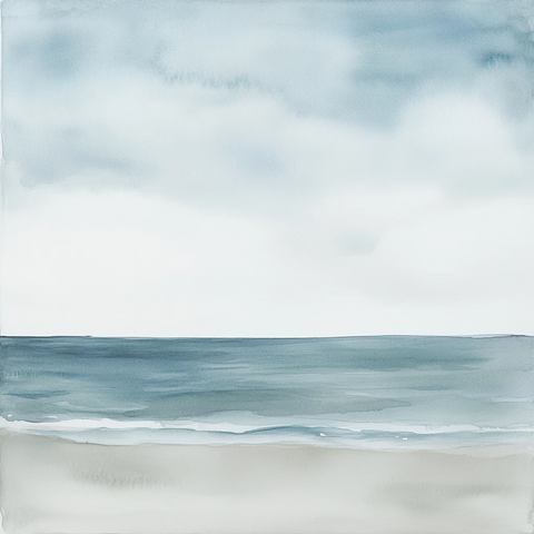 空旷海滩水彩画
