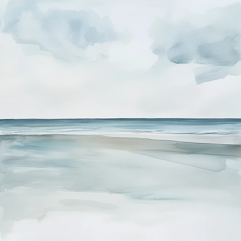空旷海滩水彩画