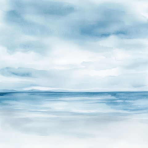 空旷海滩水彩画
