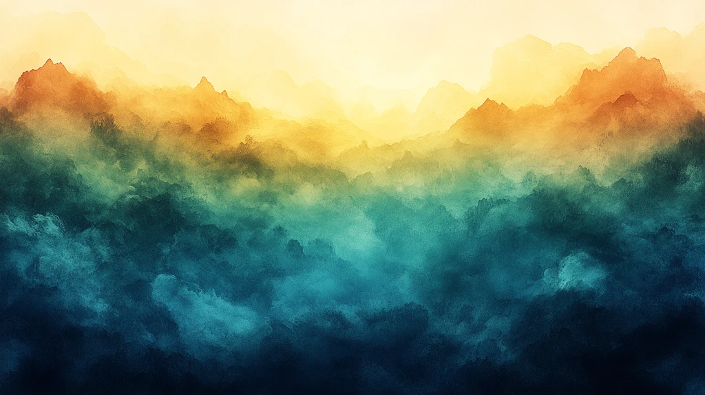 蓝绿黄水彩自然