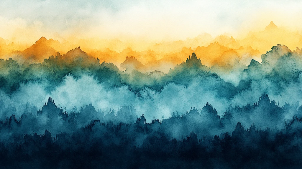 蓝绿黄水彩自然