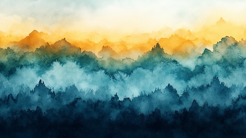 蓝绿黄水彩自然