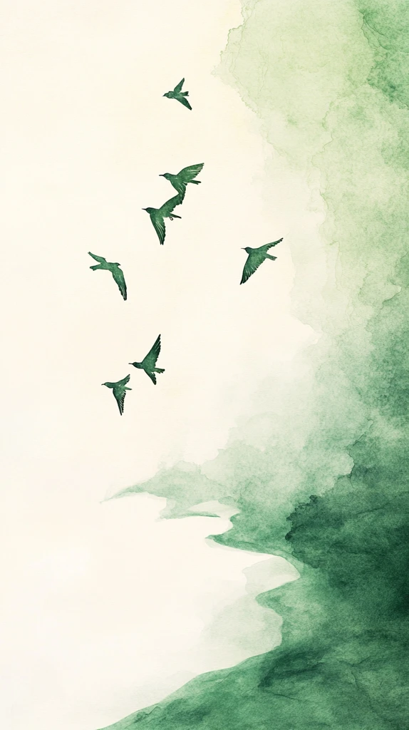 翠绿沙滩水彩画