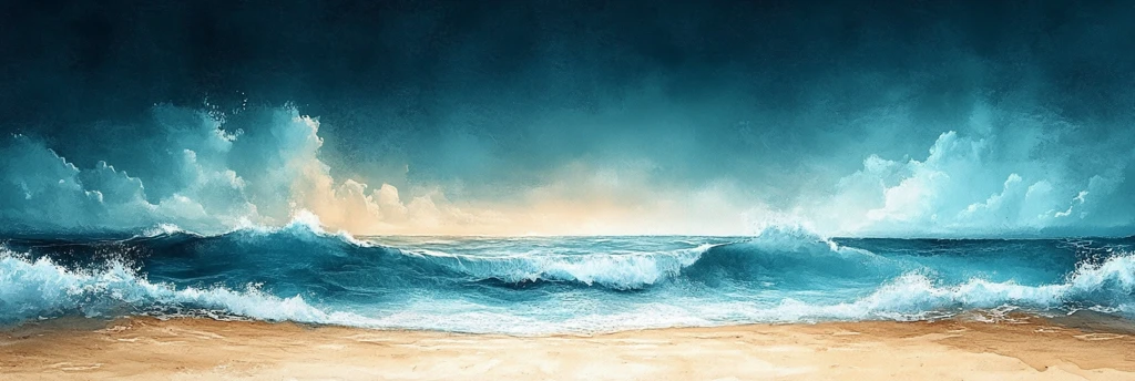 天空海水沙滩水彩