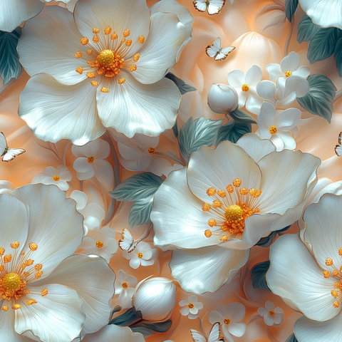 白花绿叶粉背景