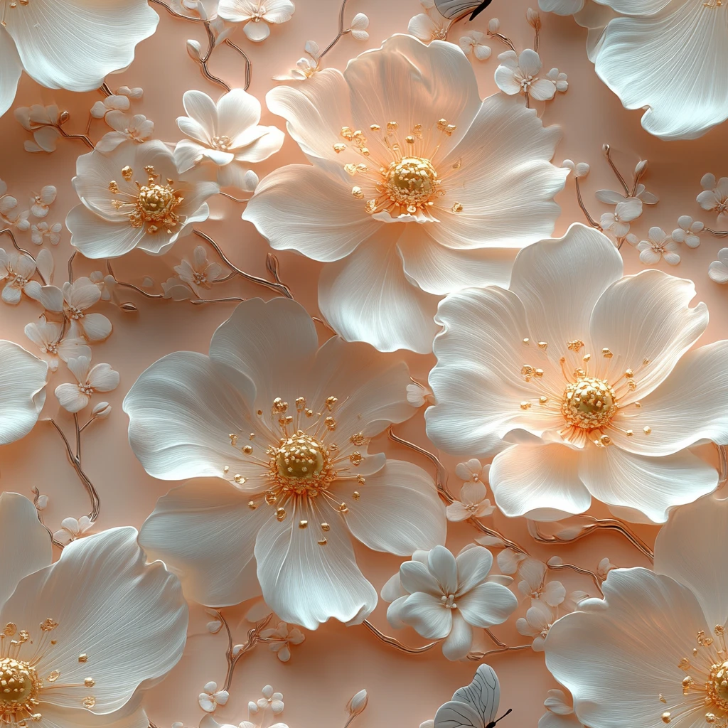 白花绿叶粉背景