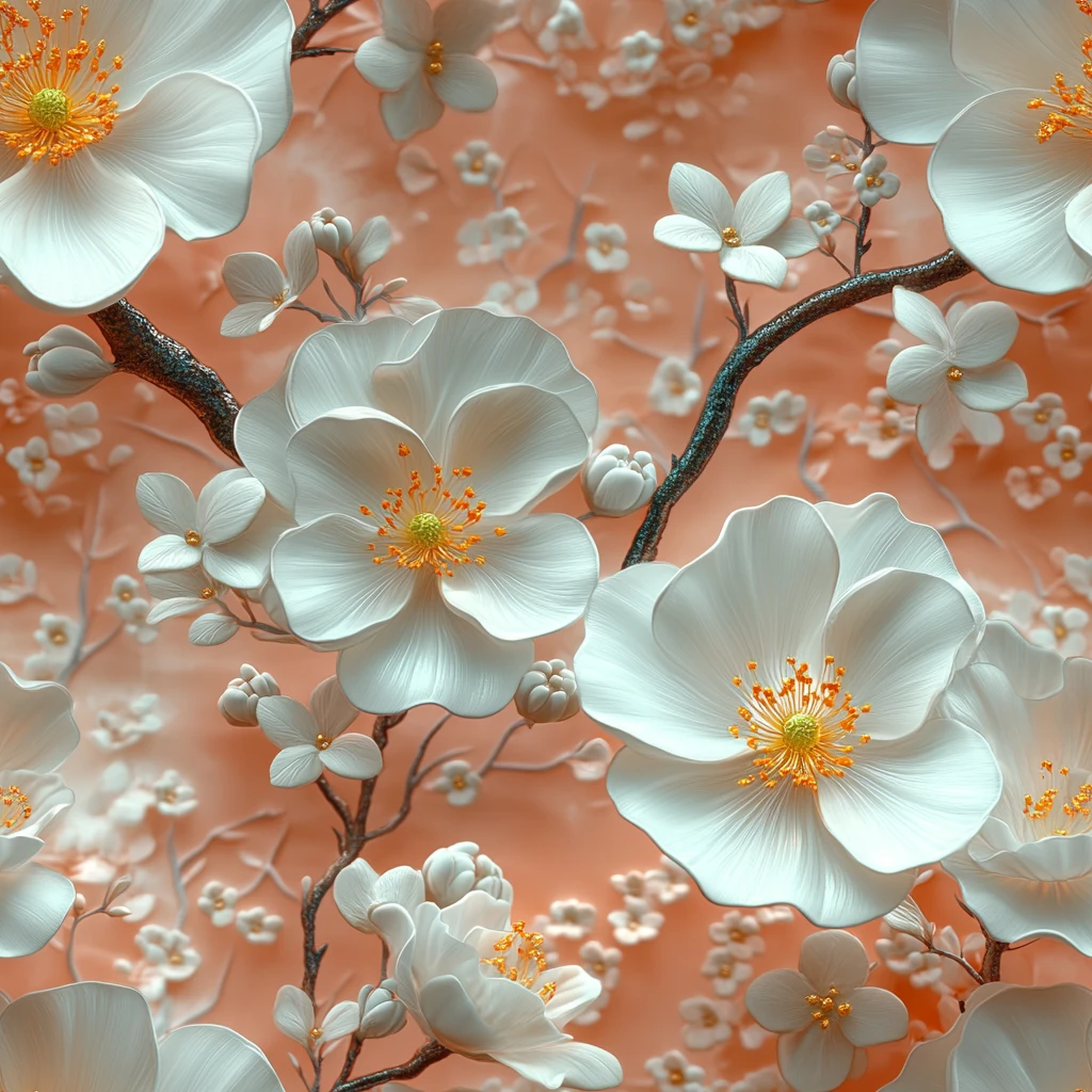 白花绿叶粉背景