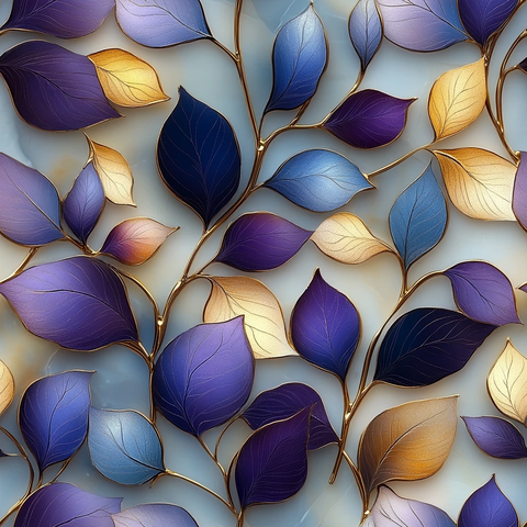 蓝紫金叶纹图案