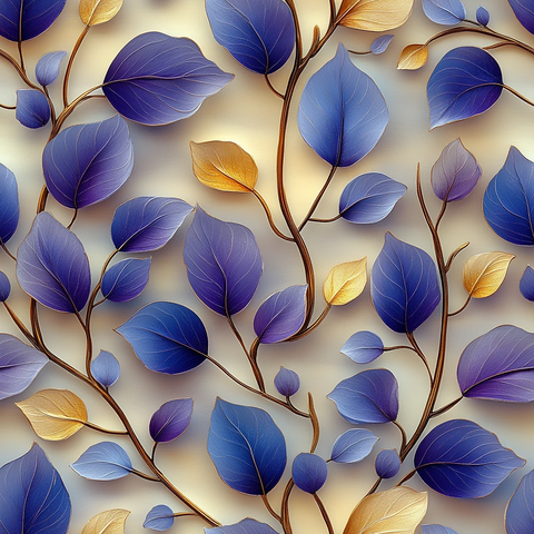 蓝紫金叶纹图案