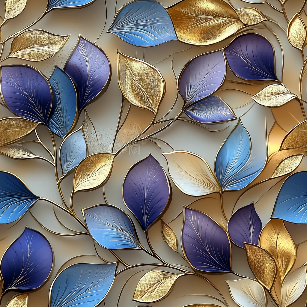 蓝紫金叶纹图案