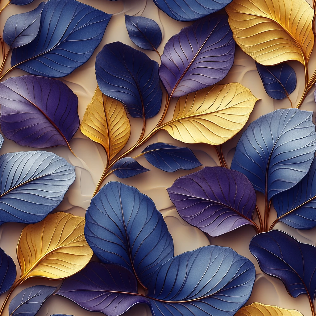 蓝紫金叶纹图案